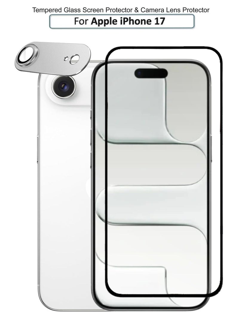 For Apple iPhone 17 Air - Tempered Glass Screen Protector & Silver Camera Lens - Advanced Border-Less Full Edge to Edge ,Shatterproof , High Responsiveness , Higher Transparency , Quick to Install ,Anti-scratch and Bubble-free Screen Protector And Scratch-Resistant HD Clarity Ultra-Thin 9H Tempered Glass with Alloy Metal & Best Camera Protection - Image 1